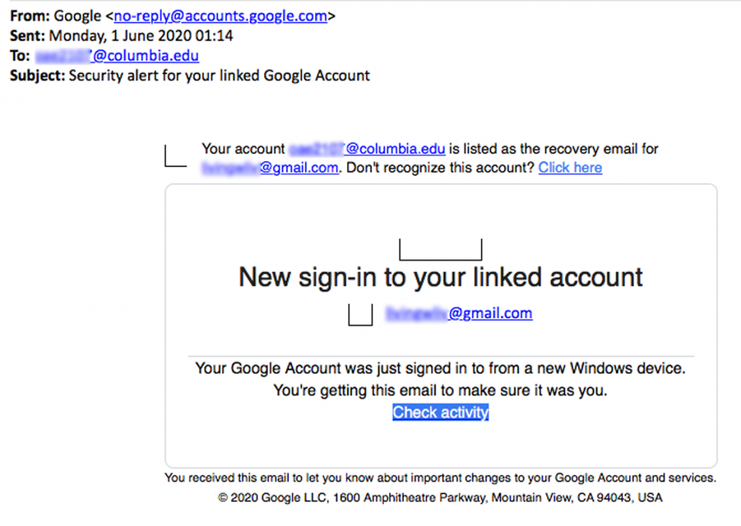 Security Alert for your linked Google Account | CUIMC Information ...